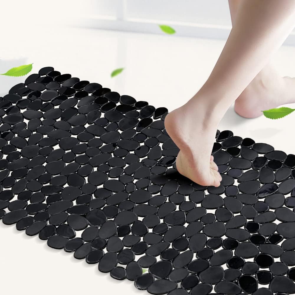SONGZIMING Non-Slip Pebble Bathtub Mat Black 16 W x 35 L Inches (for S