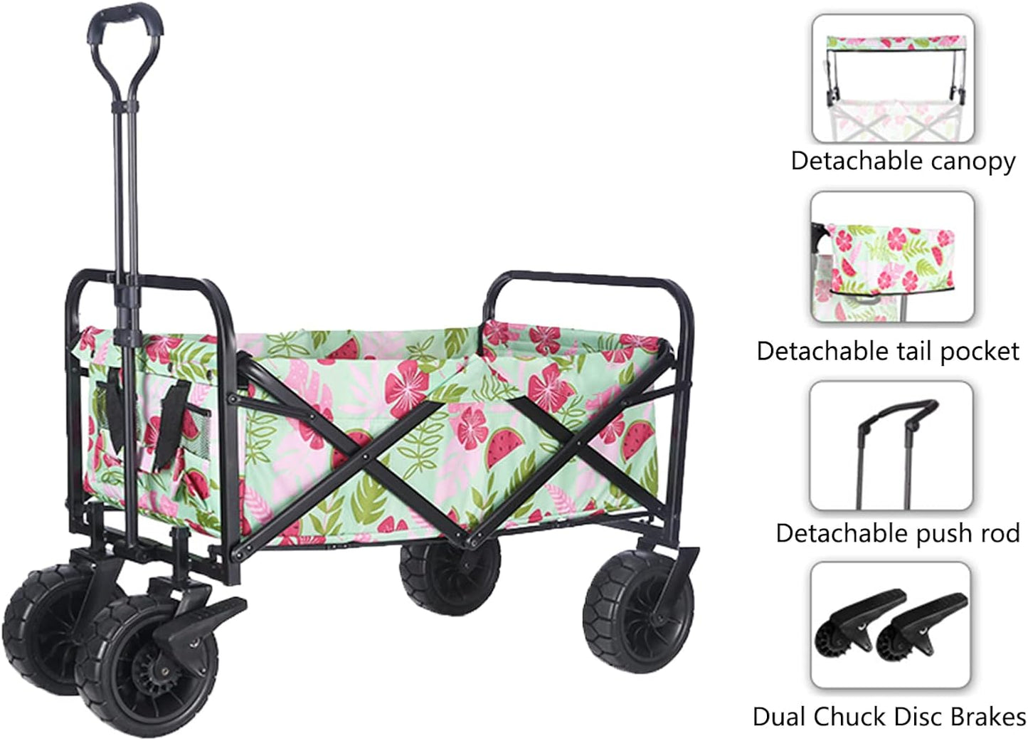 Collapsible Folding Garden Wagon with Canopy - Portable Outdoor Utility Cart with Off-Road Wheels for Beach, Camping, Grocery & Sports - 220lbs Capacity, Multi-Color