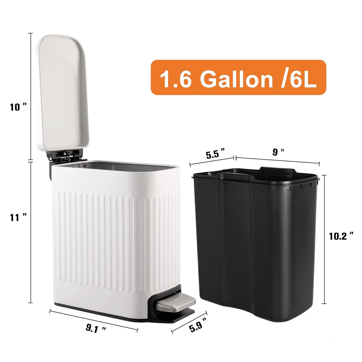 TrashAid Slim Bathroom Trash Can with Lid Soft Close, 6 Liter/1.6 Gall