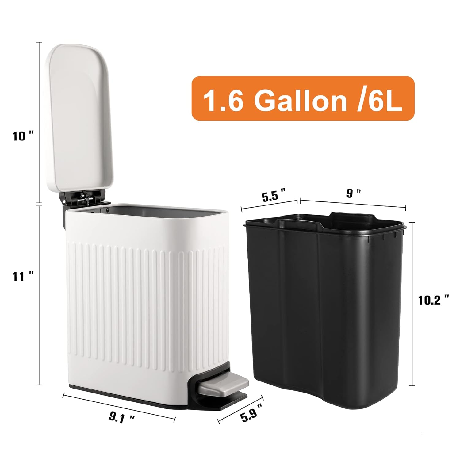 TrashAid Slim Bathroom Trash Can with Lid Soft Close, 6 Liter/1.6 Gall
