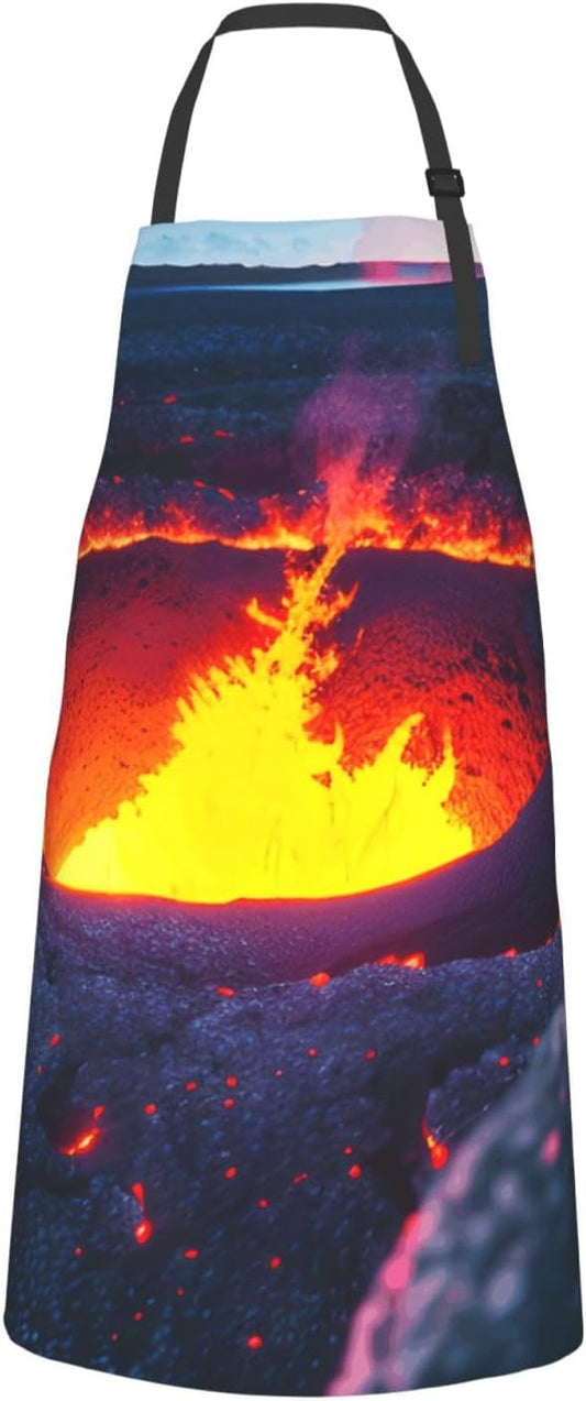 YANYU Kilauea Volcano Print 28x33 In Kitchen Apron Stylish Chef Apron with Pockets for Cooking Baking Painting