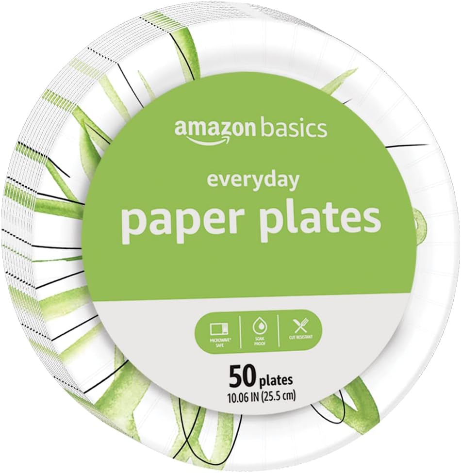 Amazon Basics Everyday Disposable Paper Plates, 10 Inch, Microwave-Saf