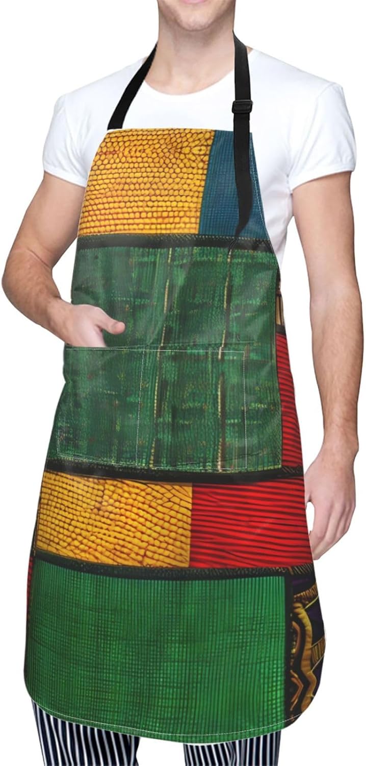 African Style Patchwork print Waterproof chef's apron with pocket apron for kitchen cooking baking barbecue and gardening