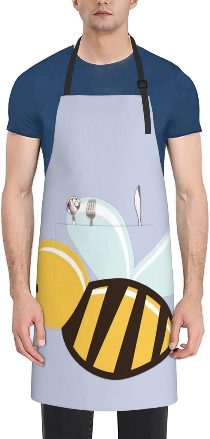 Cartoon Bee Print Laundry apron 28x33 In Waterproof Kitchen Apron with Pockets for Cooking Baking