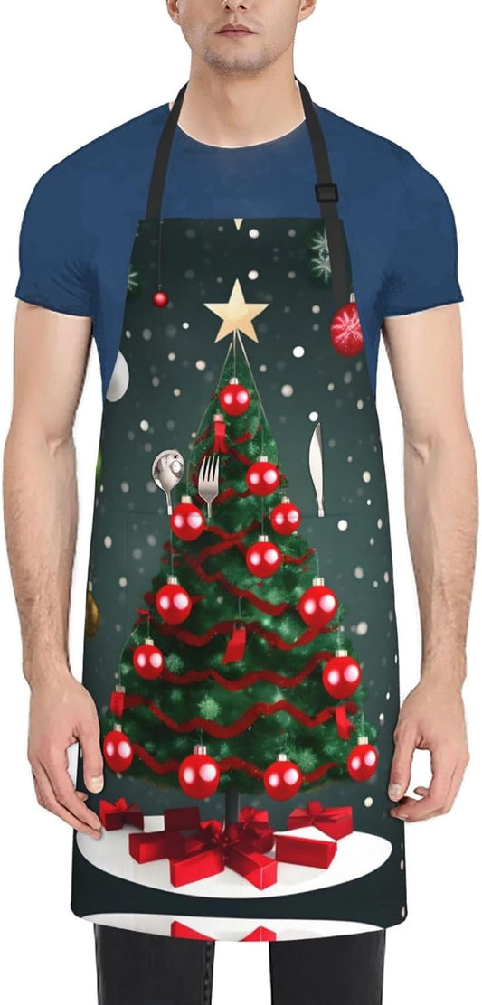 Christmas Tree and ball Print Laundry apron 28x33 In Waterproof Kitche