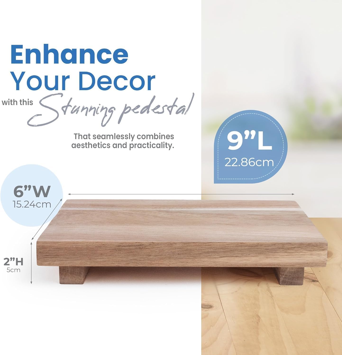 Homesty Wood Risers for Decor - Acacia Wood Tray for Kitchen Counter - Pedestal Stand for Bathroom Counter Decor - Wooden Riser, Dish Soap Tray, Soap Stand (Natural)