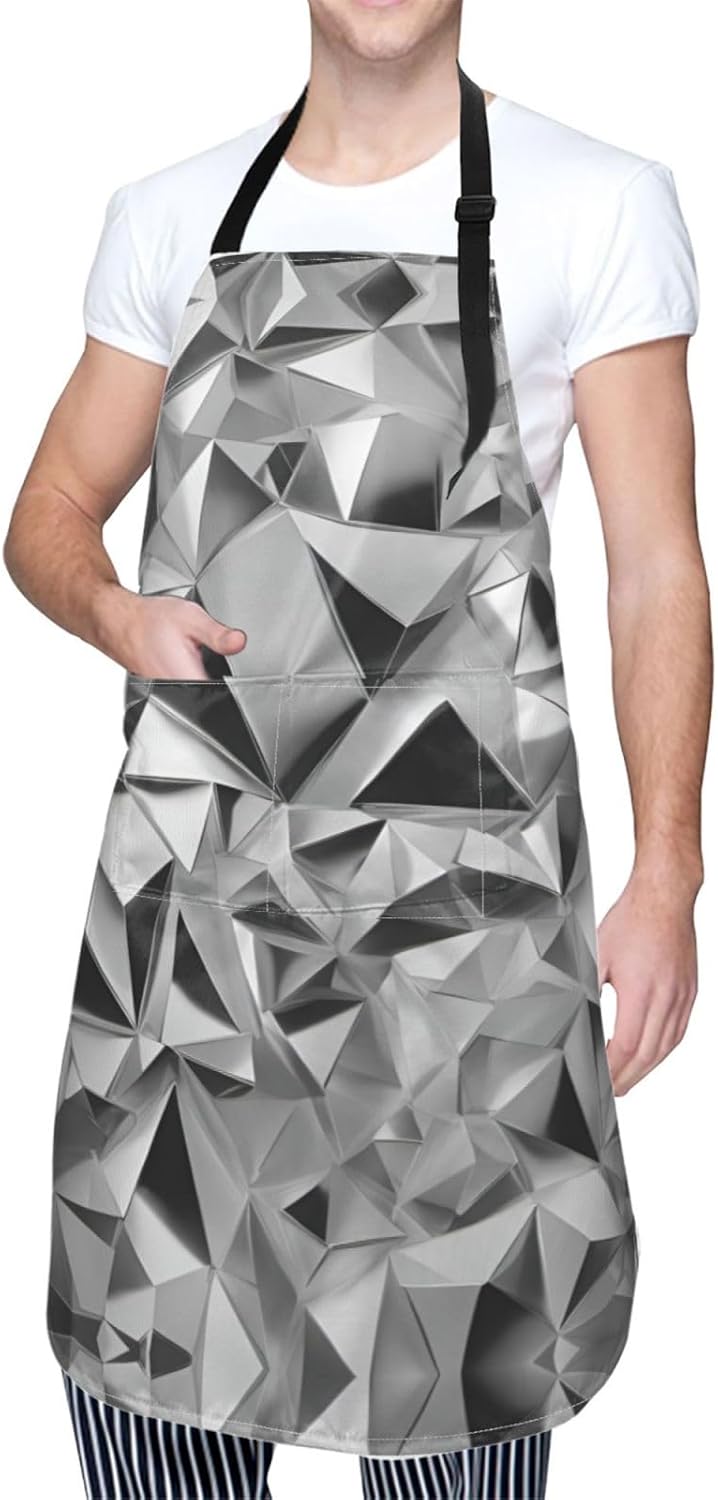 Silver Geometric Figure print Waterproof chef's apron with pocket apron for kitchen cooking baking barbecue and gardening
