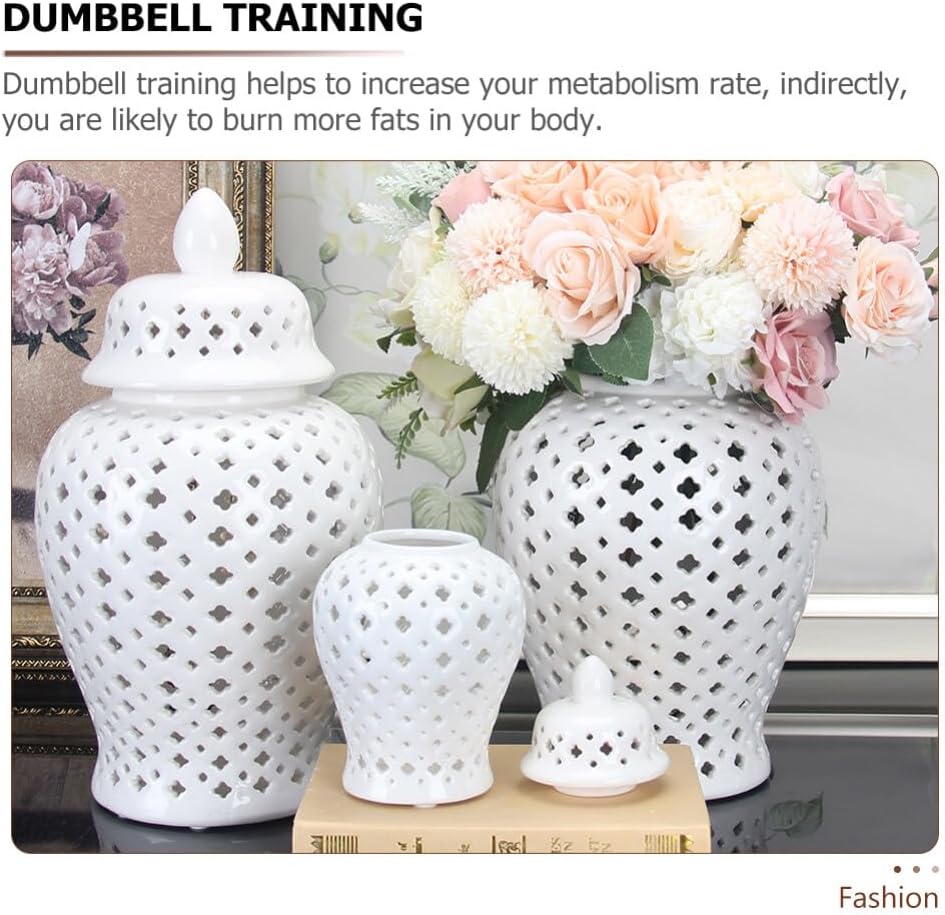 VOSAREA Ginger Jar Traditional Pierced Ginger Jar with Lid Ceramic Vase Carved Lattice Decorative Temple Jar White Ginger Jars for Home Decor