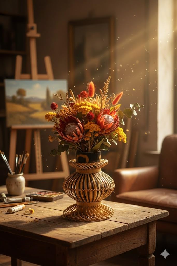 Handmade Bamboo Flower Vase - 100% Natural Rustic Planter Pot for Indoor & Outdoor Plants - Farmhouse & Boho Home Décor - Decorative Wooden Vase for Christmas, Halloween, Thanksgiving