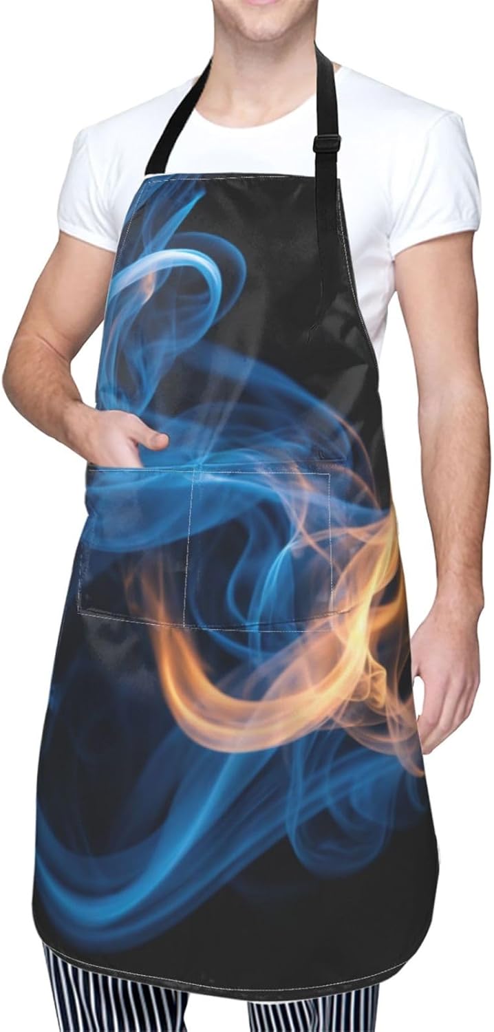 Blue Flame print Waterproof chef's apron with pocket apron for kitchen