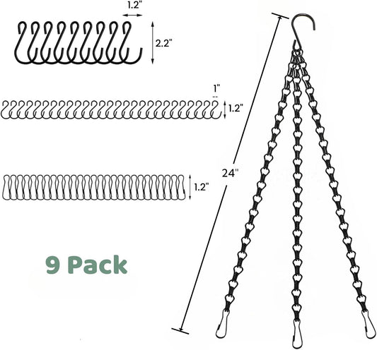 ZOOFOX 9 Pack 22 Inch Hanging Chains, 3 Leads Hanging Chain with Hooks for Plant Flower Pot Basket, Replacement Chain Hangers for Christmas Wreath, Lantern, Bird Feeder, Planter, Indoor