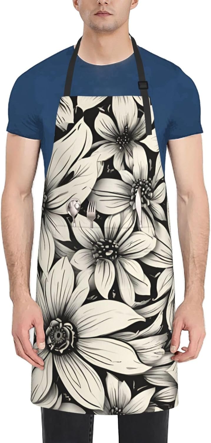 YANYU flower Print 28x33 In Kitchen Apron Stylish Chef Apron with Pock