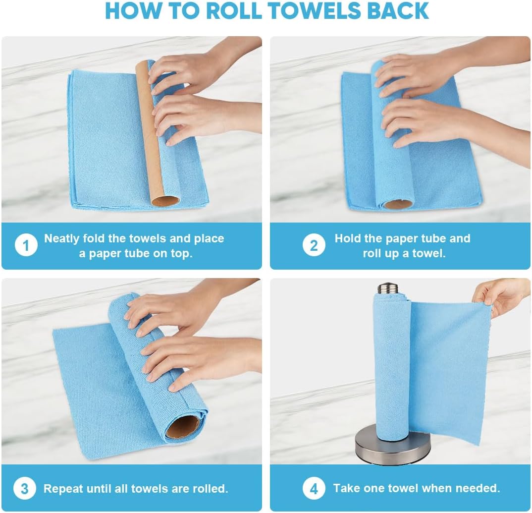 AIDEA Microfiber Cleaning Cloth Roll, Blue Shop Towels 55 Sheets Washa