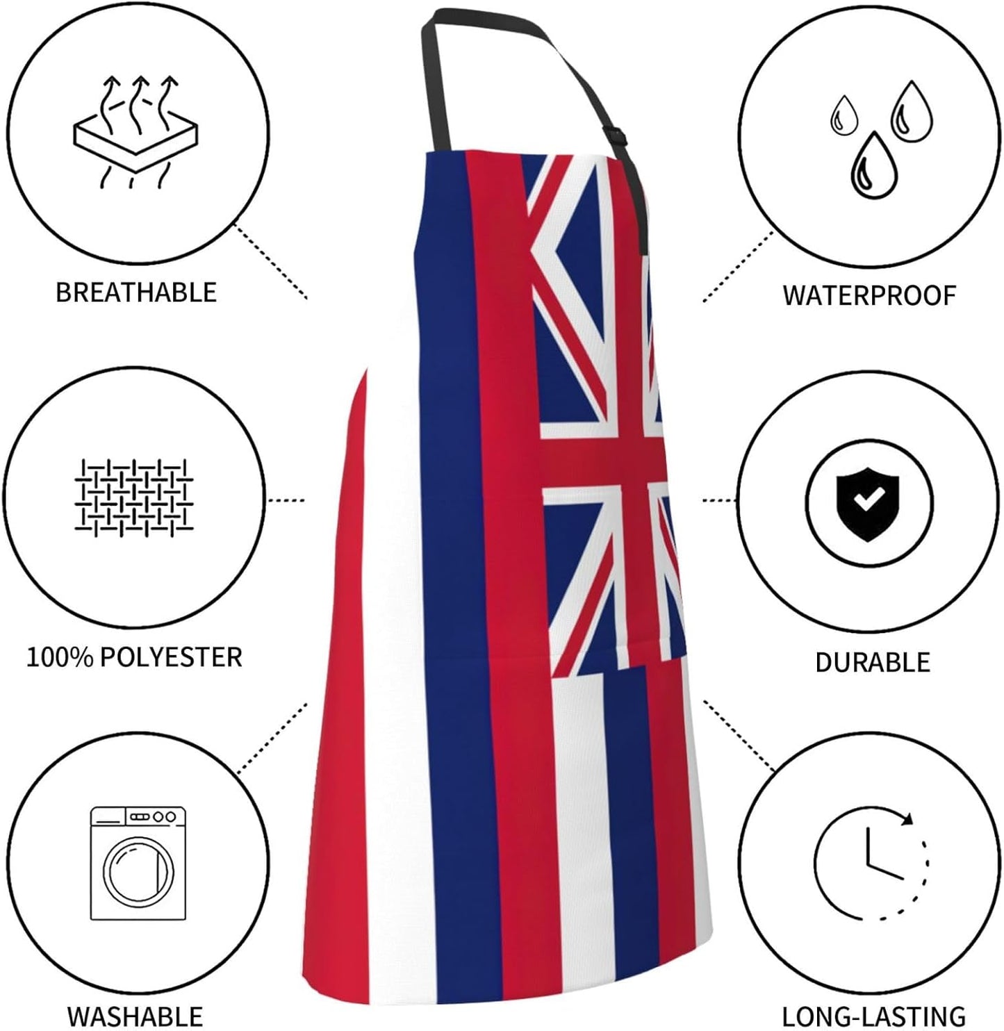 Hawaii Flag Print Laundry apron 28x33 In Waterproof Kitchen Apron with Pockets for Cooking Baking