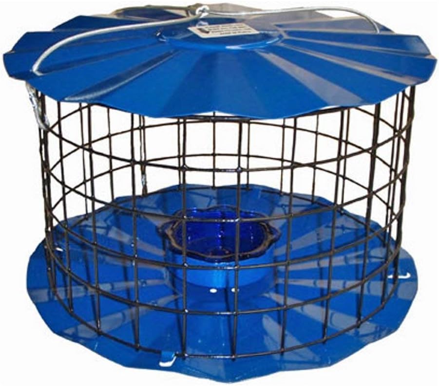 Erva Starling-Proof Barrier Guard Bluebird Feeder with Glass Mealworm Cup - Premium Blue Powdercoat Finish - Made in USA (BBF1)
