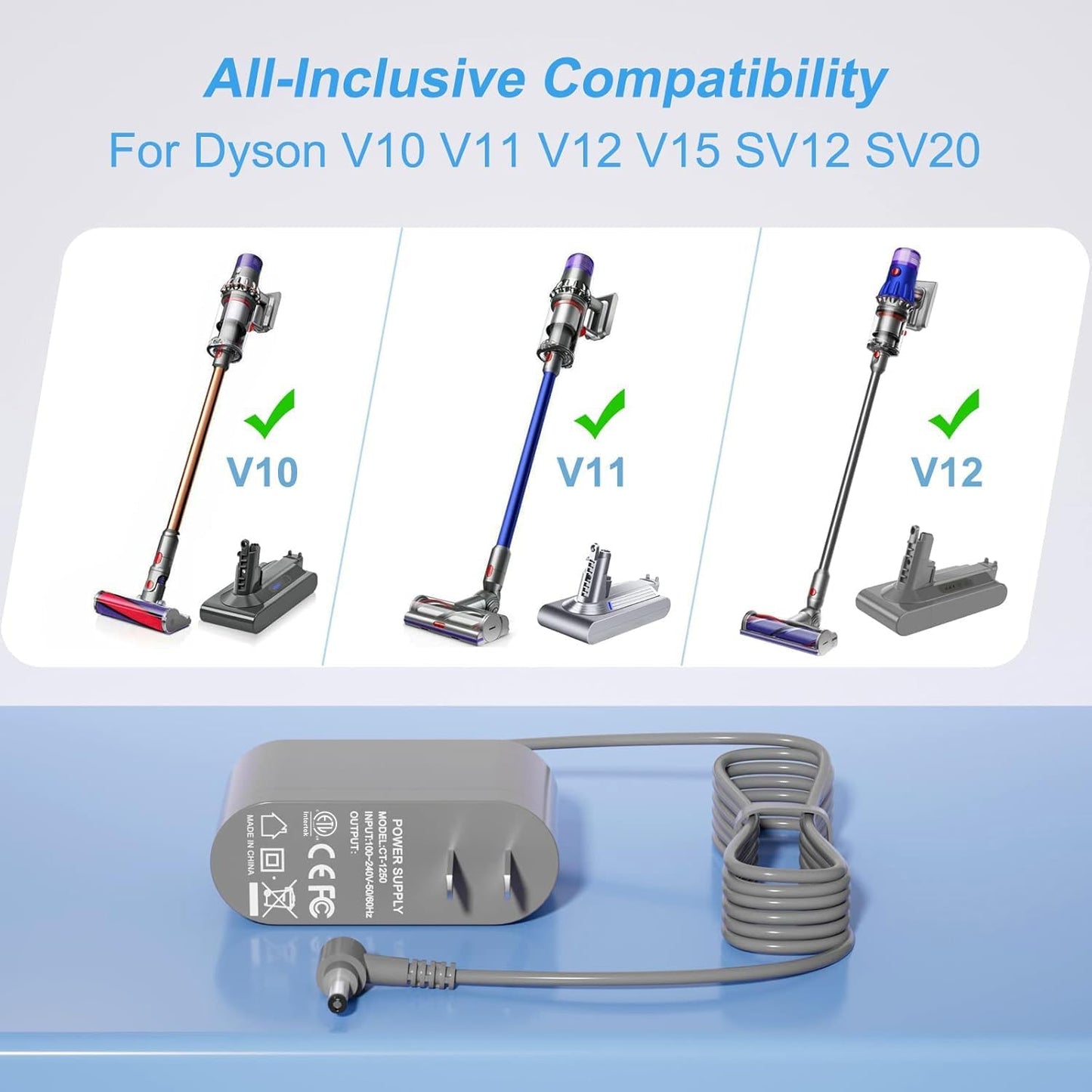 30.45V Replacement for Dyson Vacuum Charger for Dyson V10 V11 V12 V15 SV12 SV14 SV16 SV20 SV22 Absolute Animal Motorhead Cordless Vacuum Power Supply【Not for V6/V7/V8| Charger Port: 4.8 x 1.7 mm】