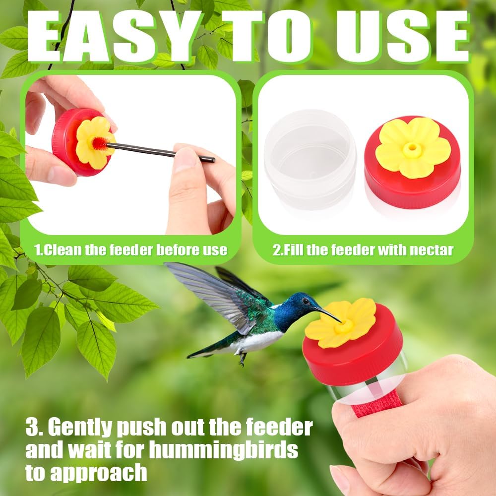 Hummingbird Wrist Feeder Set, Hummingbird Hand Feeders with Adjustable Strap & Cleaning Brush Mini Ring Feeders for Outdoor Supplies