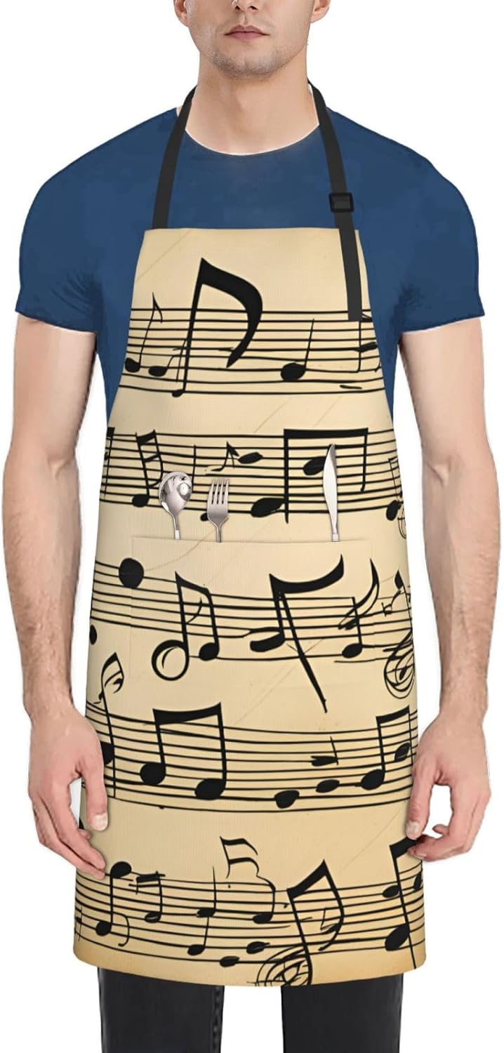 YANYU Musical Notes Print 28x33 In Kitchen Apron Stylish Chef Apron with Pockets for Cooking Baking Painting