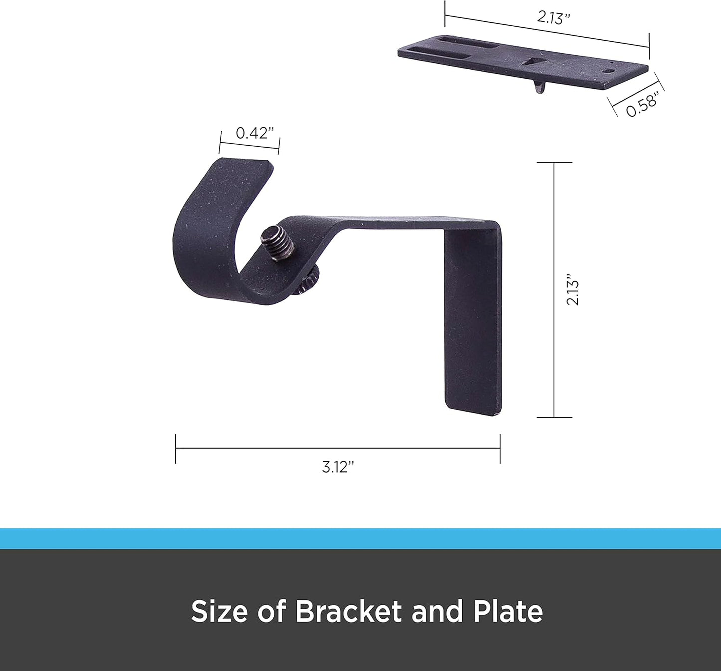 Kenney Fast Fit 5/8" No Measure Curtain Rod Brackets, Matte Black