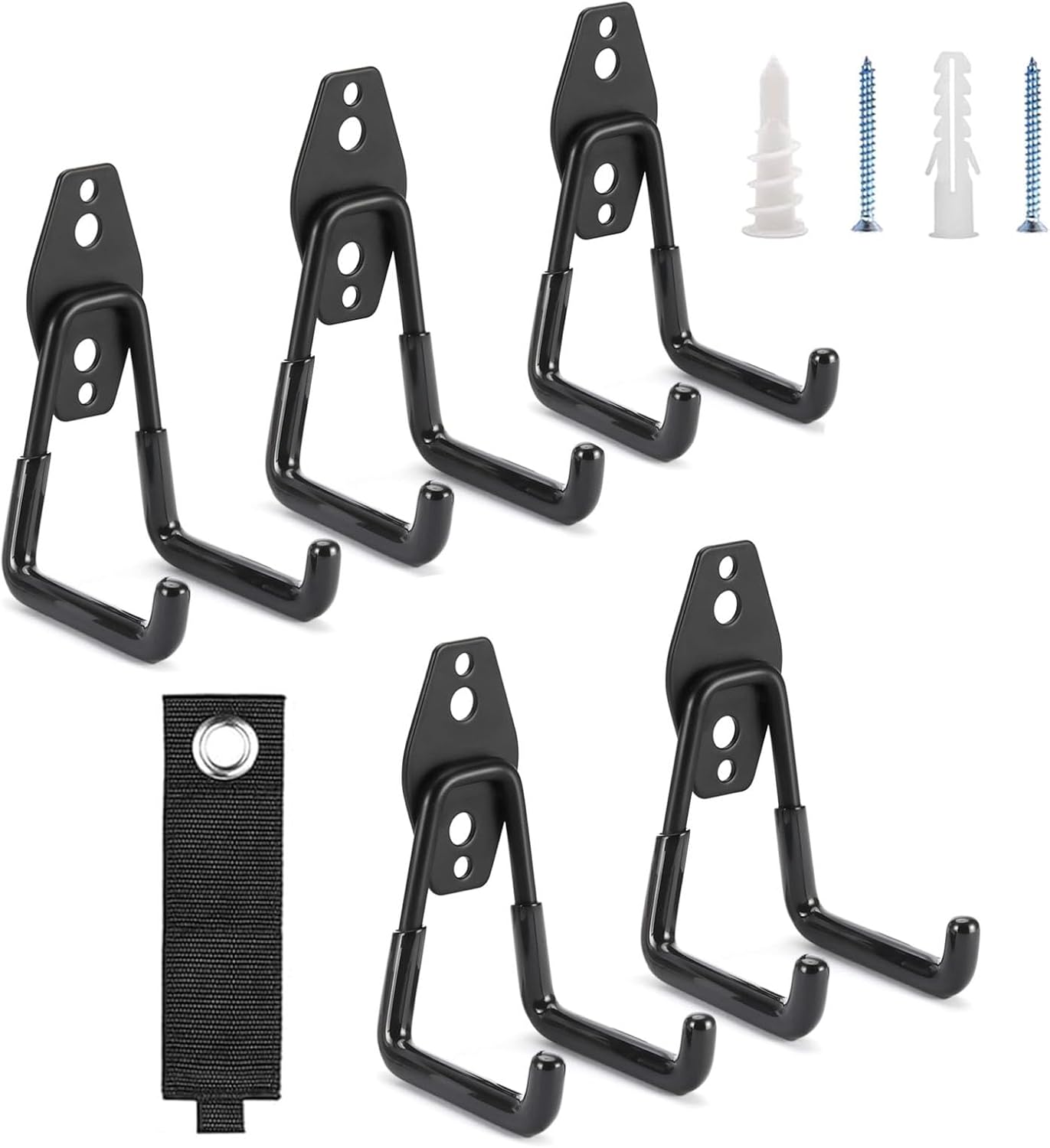 Garage Hooks & Extension Cord Storage Straps, Heavy Duty 2.8 inch Wall Mounted Storage Hangers for Ladders, Hose, Bike, Garden Tools Organization 6 Pack