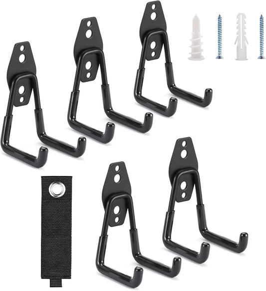 Garage Hooks & Extension Cord Storage Straps, Heavy Duty 2.8 inch Wall Mounted Storage Hangers for Ladders, Hose, Bike, Garden Tools Organization 6 Pack