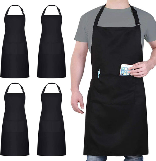 4 Packs Chef Apron, Black Waterproof Apron, Adjustable Aprons with 2 P