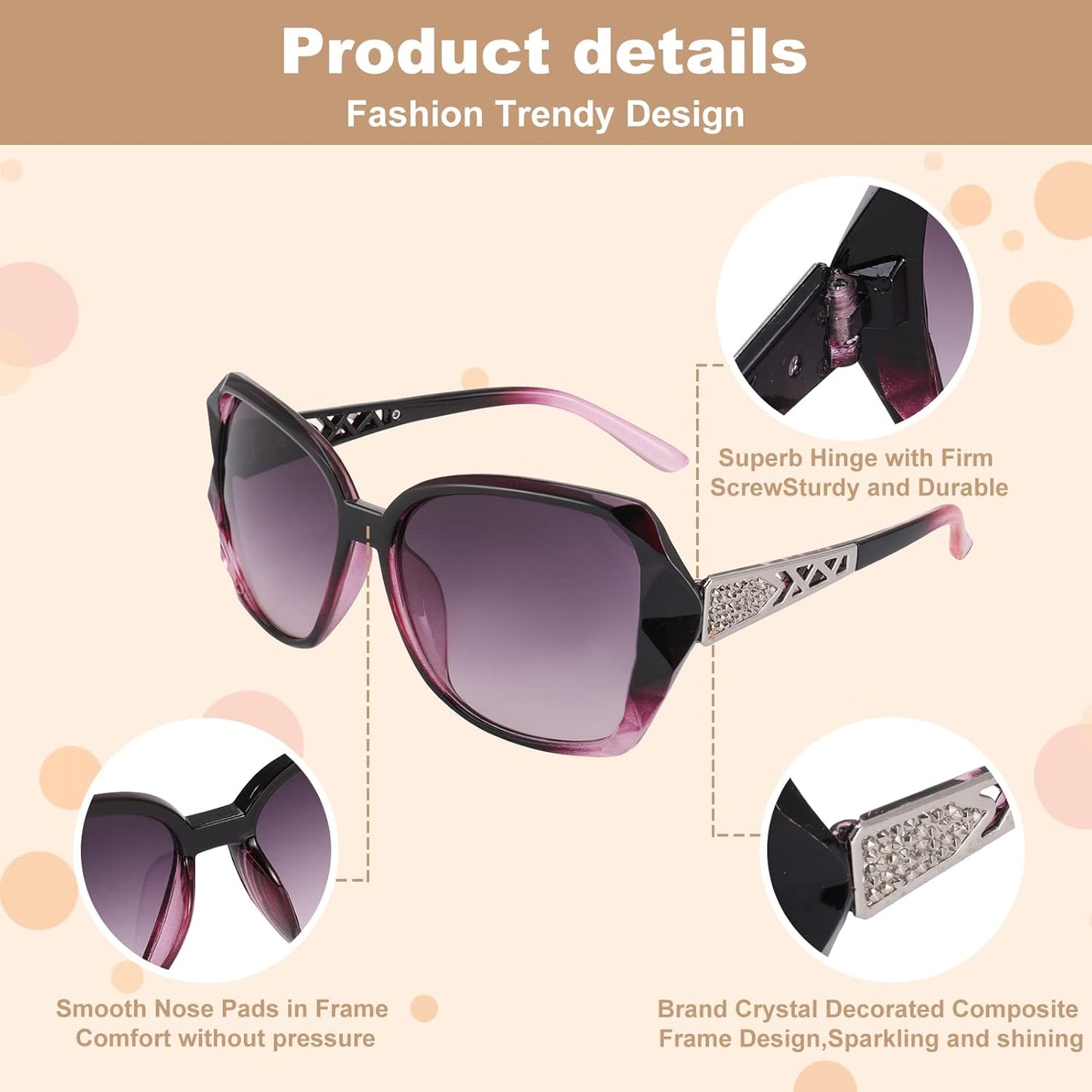 DragonflyDreams 4 Pcs Women Large Sunglasses, UV 400 Glasses Oversized