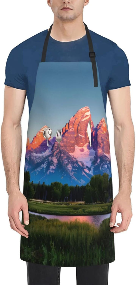 grand teton national park Print Laundry apron 28x33 In Waterproof Kitchen Apron with Pockets for Cooking Baking