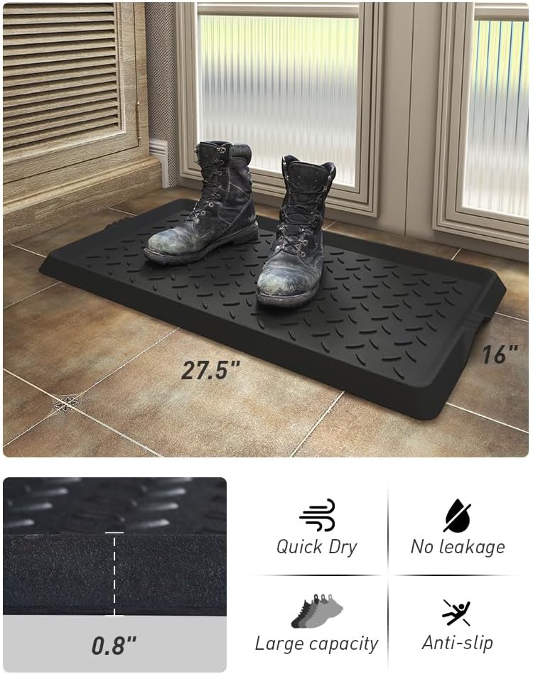 Boot-Tray Heavy Duty Rubber Mat with Lip Waterproof Shoe Mat Tray for Entryway Indoor Outdoor Multi Use Catch All Trays Entryway Shoe Storage 16x27.5 Inches