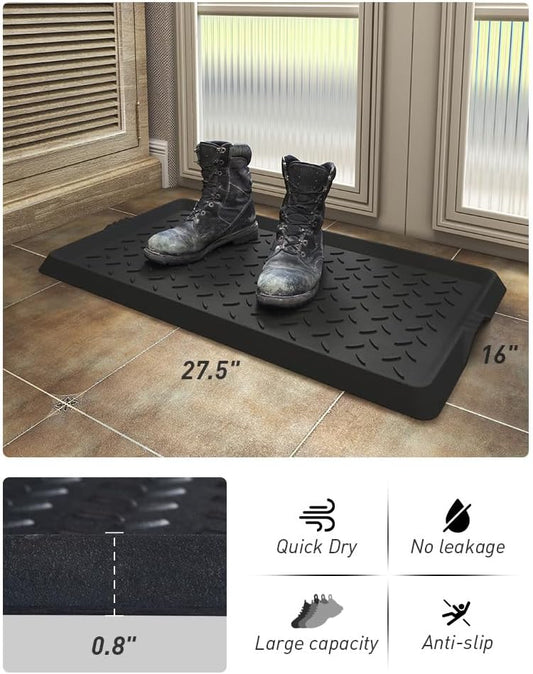 Boot-Tray Heavy Duty Rubber Mat with Lip Waterproof Shoe Mat Tray for Entryway Indoor Outdoor Multi Use Catch All Trays Entryway Shoe Storage 16x27.5 Inches