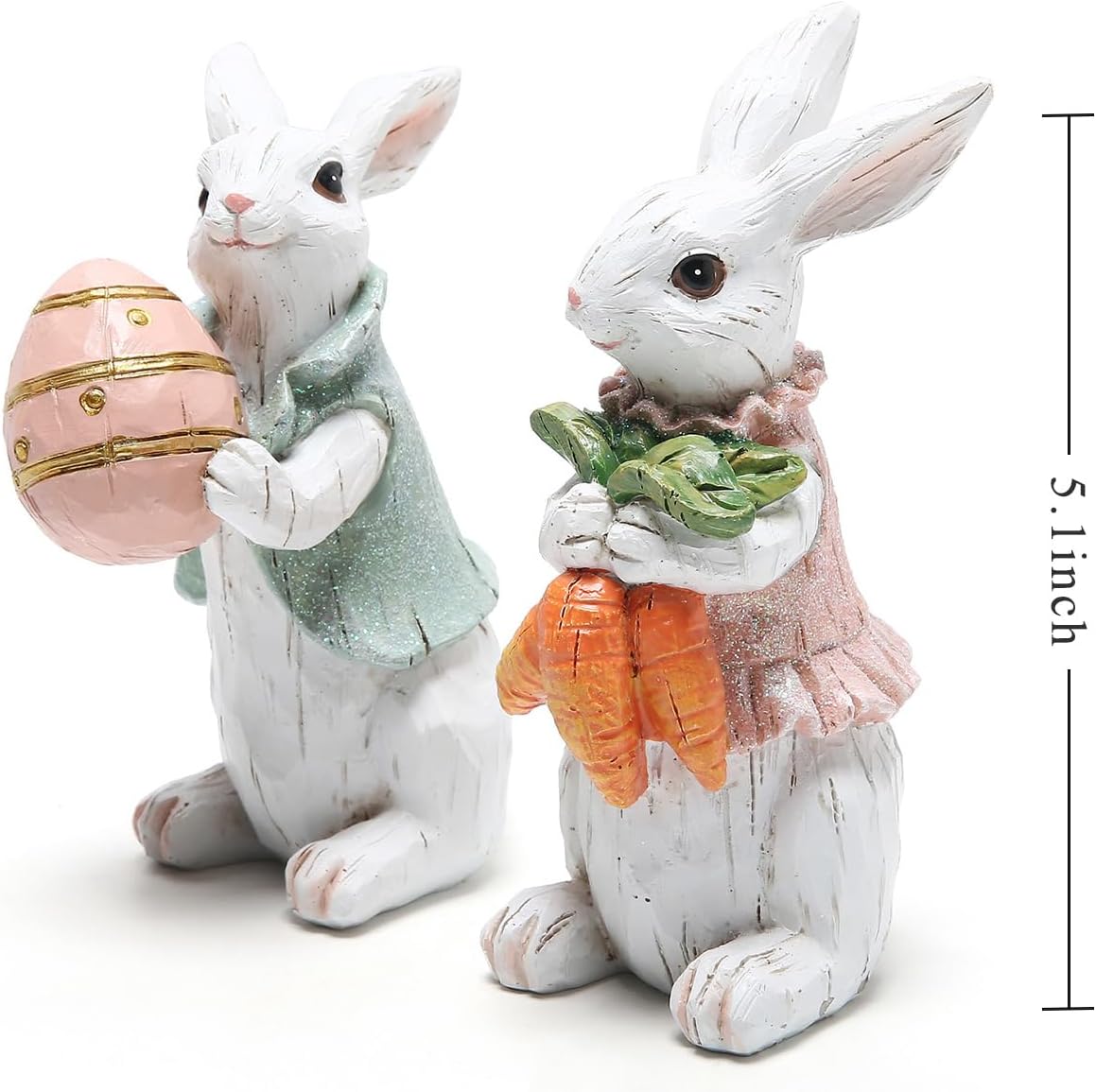 Hodao Easter Bunny Decorations Spring Home Decor Bunny Figurines Gifts(Easter White Rabbit 2pcs)