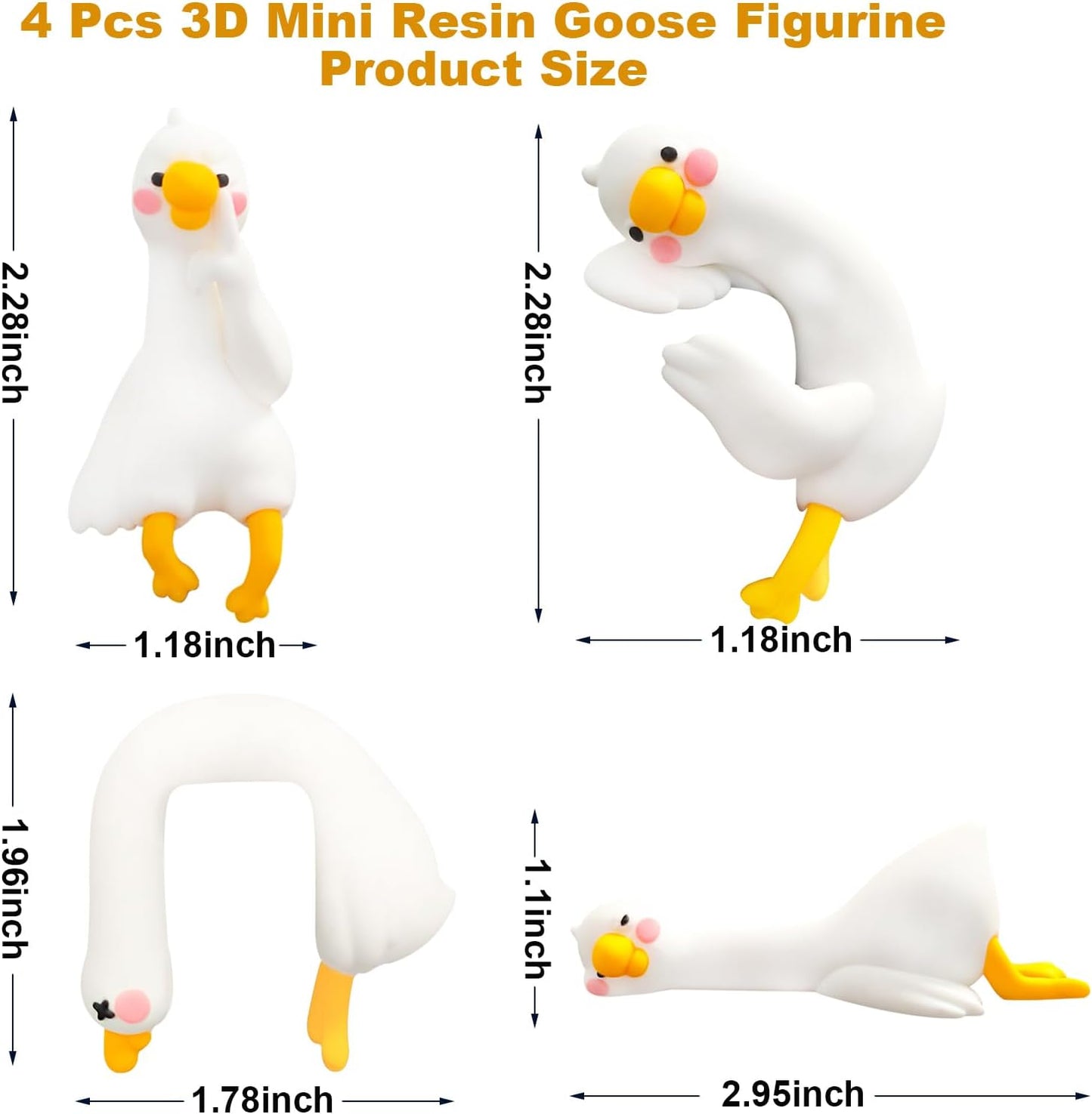 4 PCS Resin Goose Figurine Computer Monitor Decor,Cute Mini Goose Stat