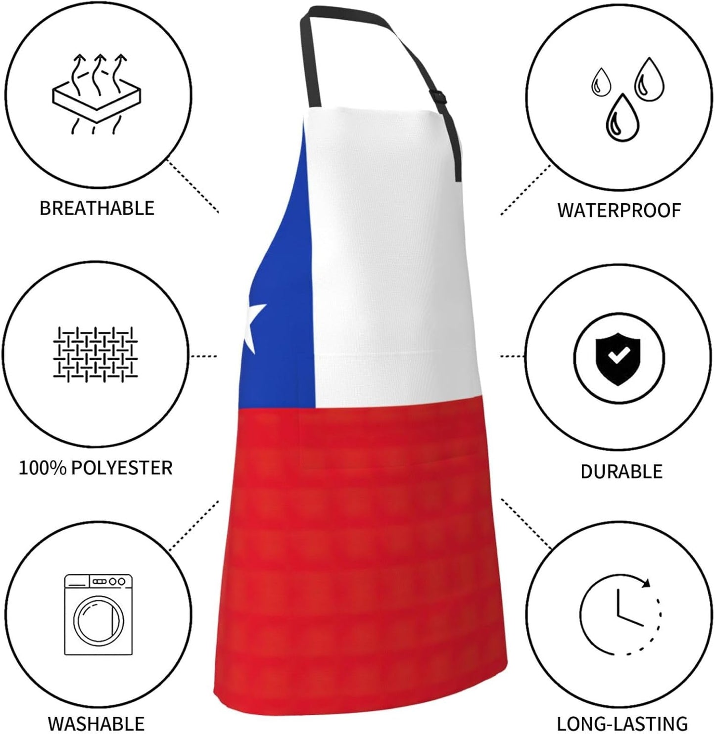Flag of Chile Print Laundry apron 28x33 In Waterproof Kitchen Apron wi
