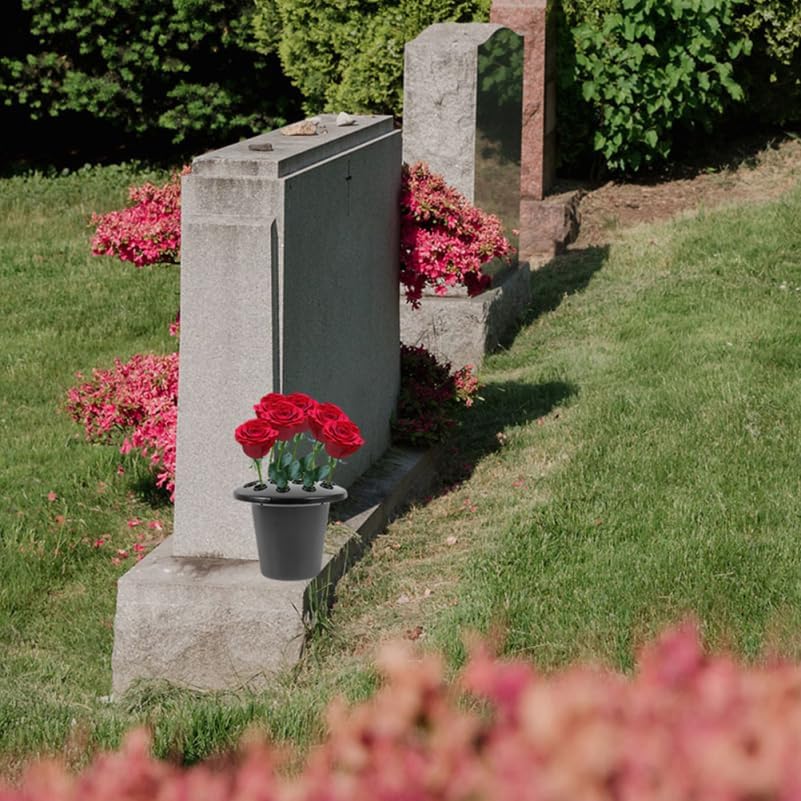 Yardwe Cemetery Flower Holders with Lotus Base 16-Hole Plastic Grave V