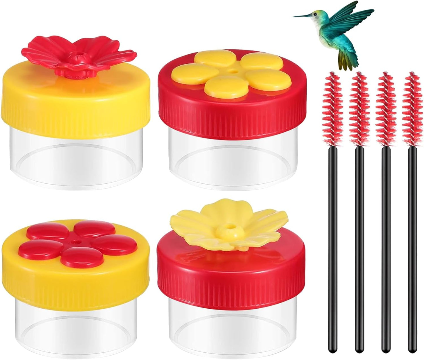 Handheld Hummingbird Feeders, 4 Packs Plastic Flower Hand Hummingbirds Feeder Wild Bird Feeders Mini Hummingbird Feeding Tools with 4Pcs Cleaning Brush (Handheld Hummingbird Feeders)