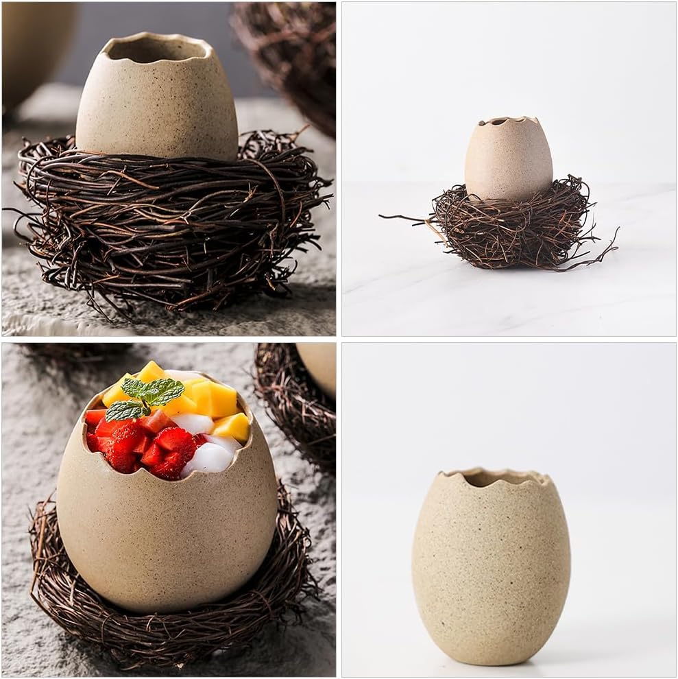 Garneck 1 Set Ceramic Eggshell Planter with Unique Bird Nest Design Portable Water Culture Vase Utensils Eggshell Container for Home Decoration