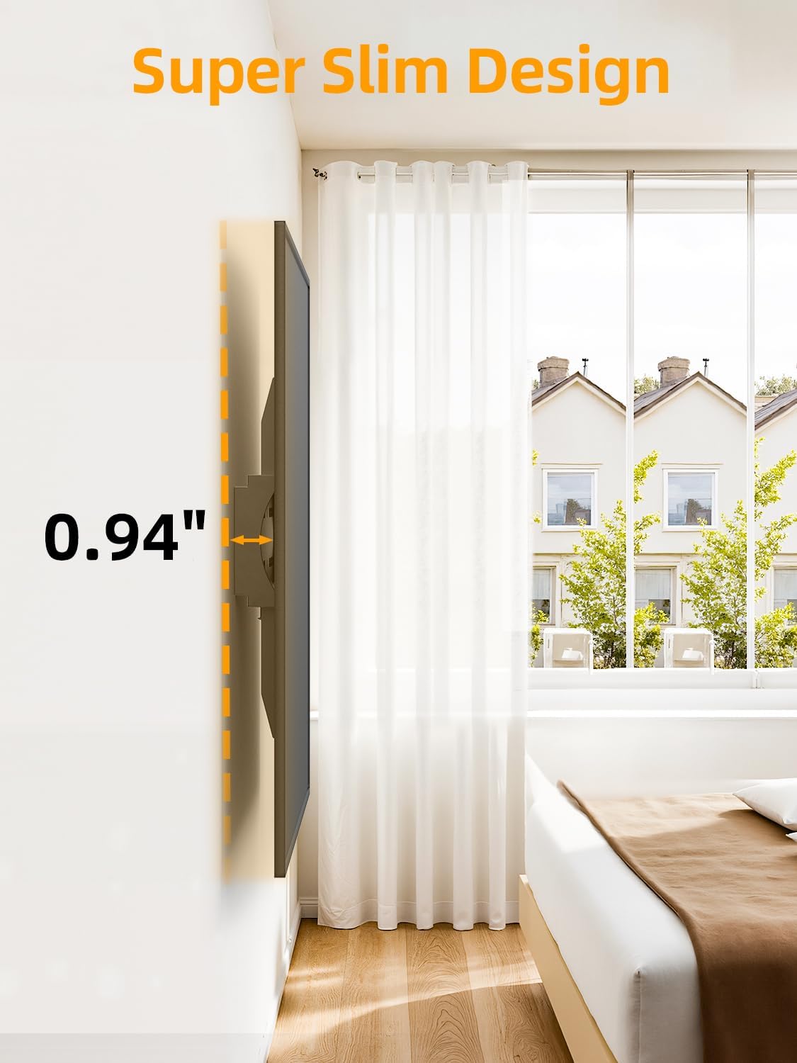 43 50 55 inch Fixed Low Profile TV Wall Mount for 24-65 inch LED/LCD & Flat/Curved TVs, Universal Wall Mount Bracket with Safe Lock, Max VESA 400x400mm, up to 99Lbs & 16 '' Stud