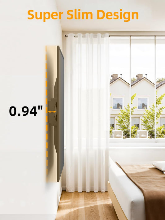43 50 55 inch Fixed Low Profile TV Wall Mount for 24-65 inch LED/LCD & Flat/Curved TVs, Universal Wall Mount Bracket with Safe Lock, Max VESA 400x400mm, up to 99Lbs & 16 '' Stud