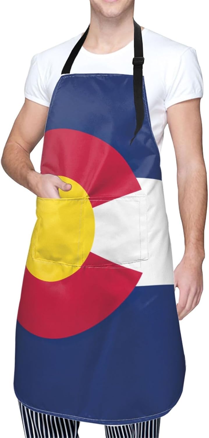 YANYU Colorado flag Print 28x33 In Kitchen Apron Stylish Chef Apron with Pockets for Cooking Baking Painting