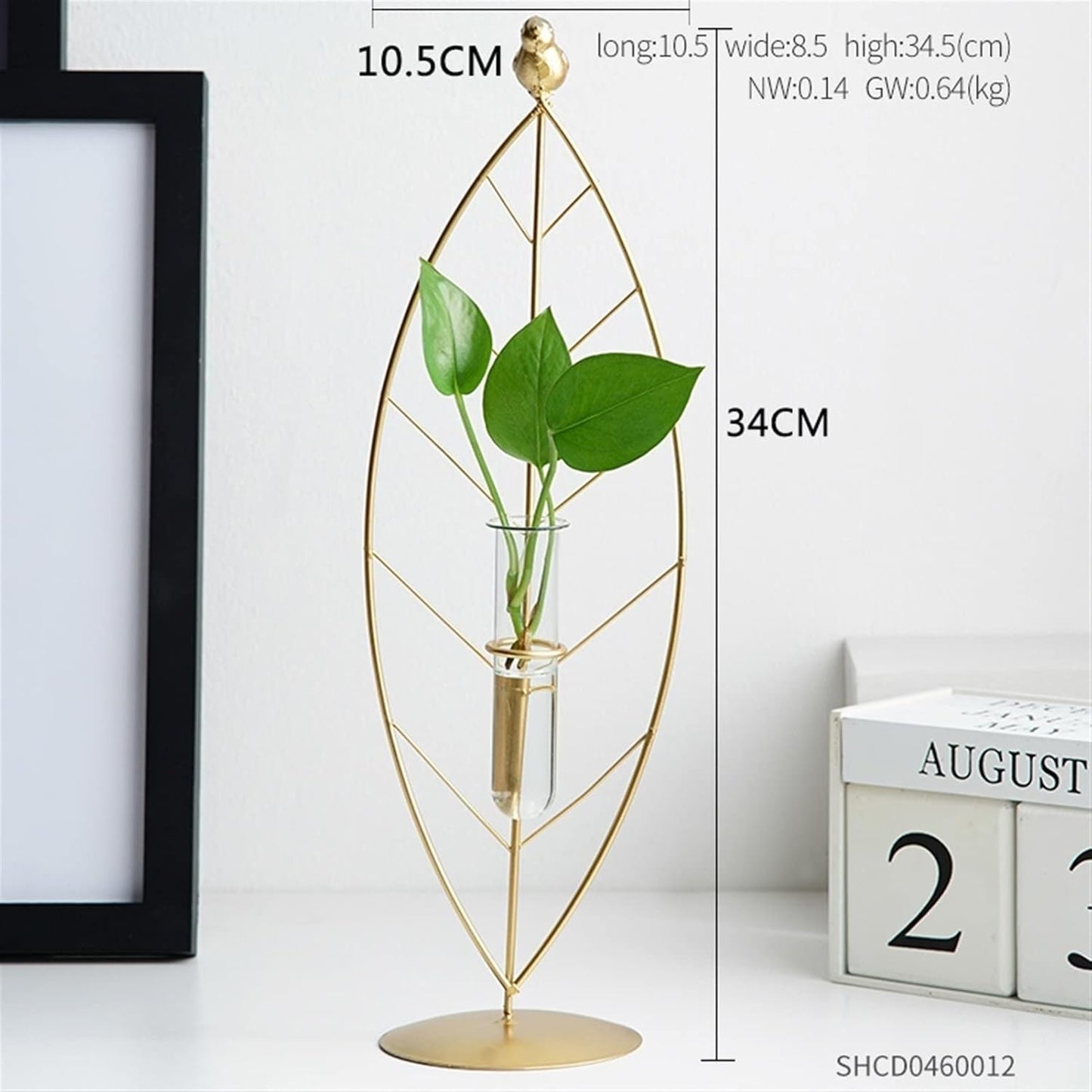Glass Flower Vase with Metal Stand Modern Geometry Desktop Glass Planter Indoor Hydroponics Plants Home Office Garden Wedding Decor Bedroom Decoration