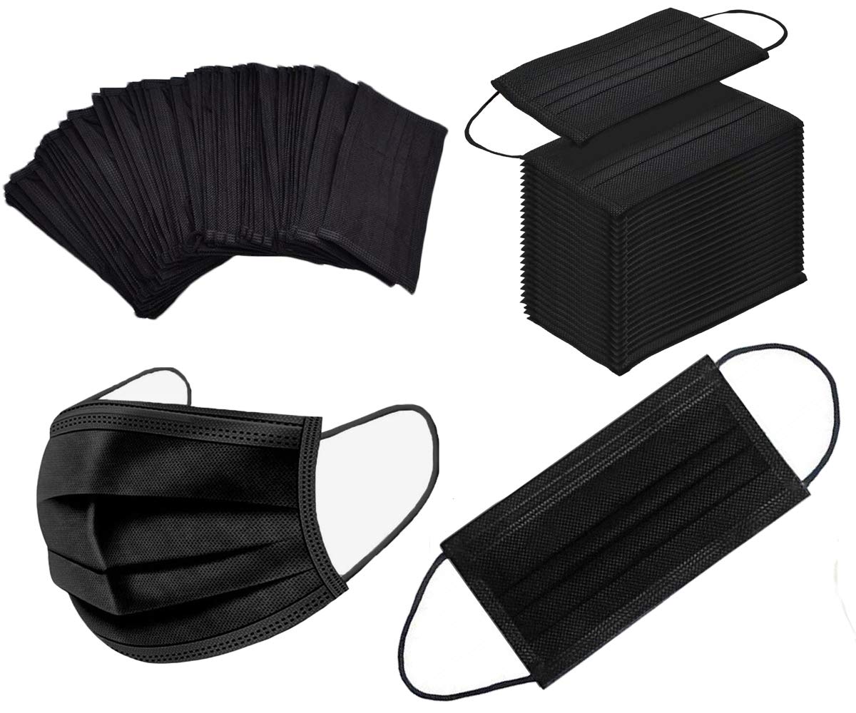 NNPCBT 100PCS 3 Ply Black Disposable Face Mask Filter Protection Face 
