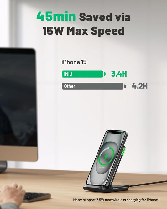 INIU Wireless Charger, 15W Fast Wireless Charging Station with Sleep-F