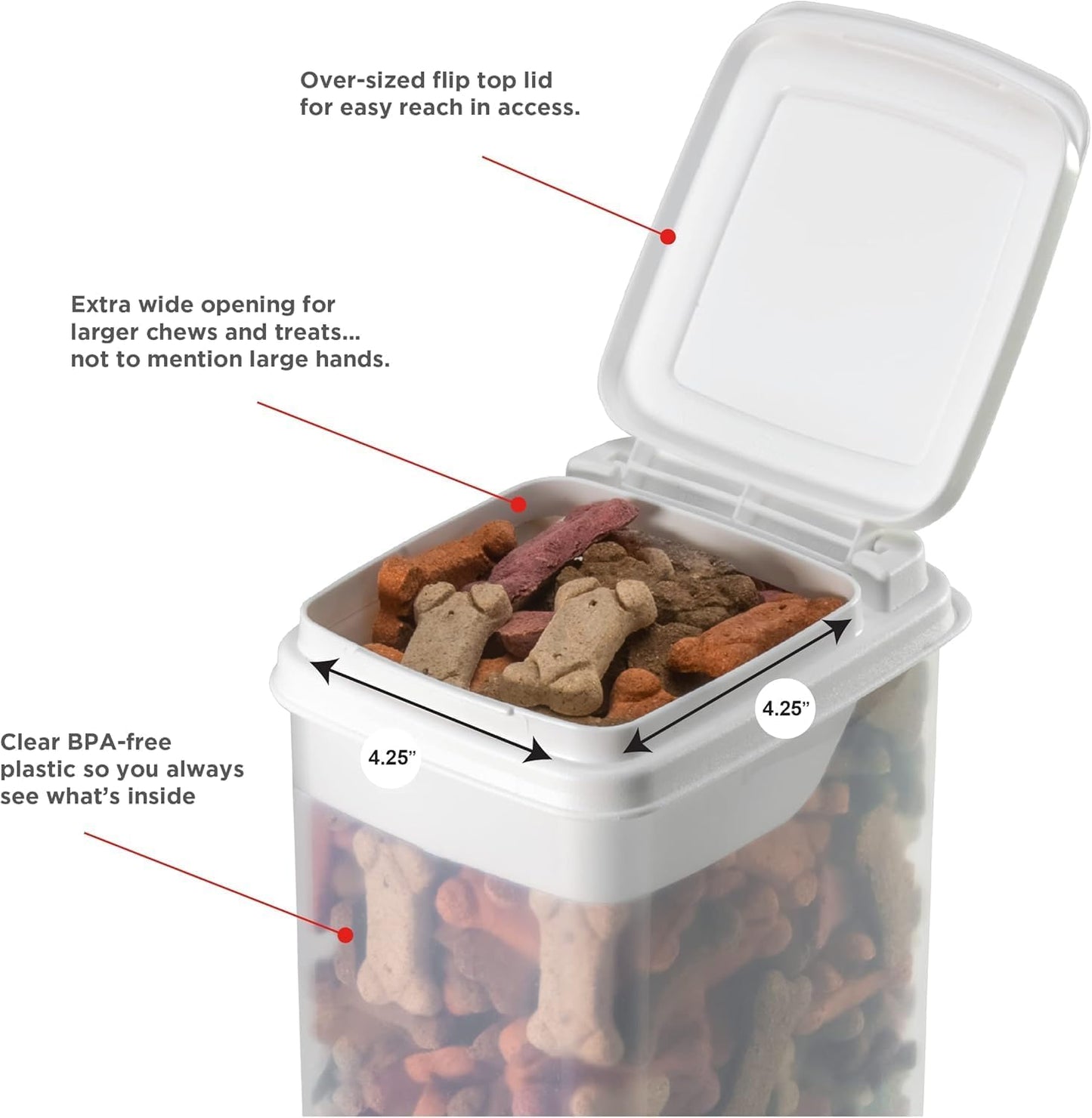 Buddeez Pet Treat Container for Dogs and Cats - 3.5 Quart Flip Top Sto