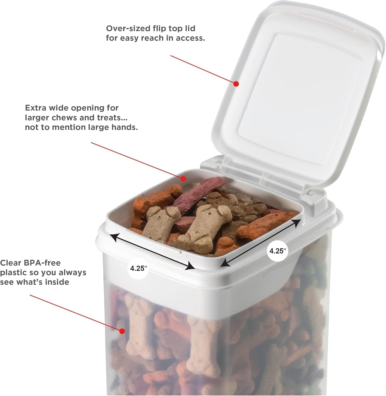 Buddeez Pet Treat Container for Dogs and Cats - 3.5 Quart Flip Top Sto