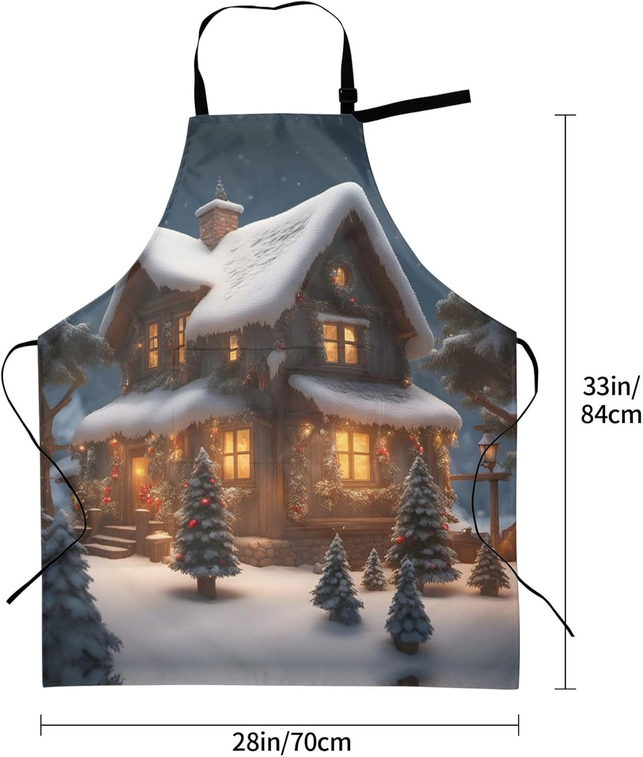 Christmas Village House 3 print Waterproof chef's apron with pocket apron for kitchen cooking baking barbecue and gardening