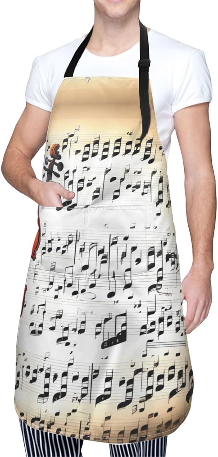 Violin Sheet Music print Waterproof apron with pocket adjustable cooking apron for adult kitchen bibs to bake