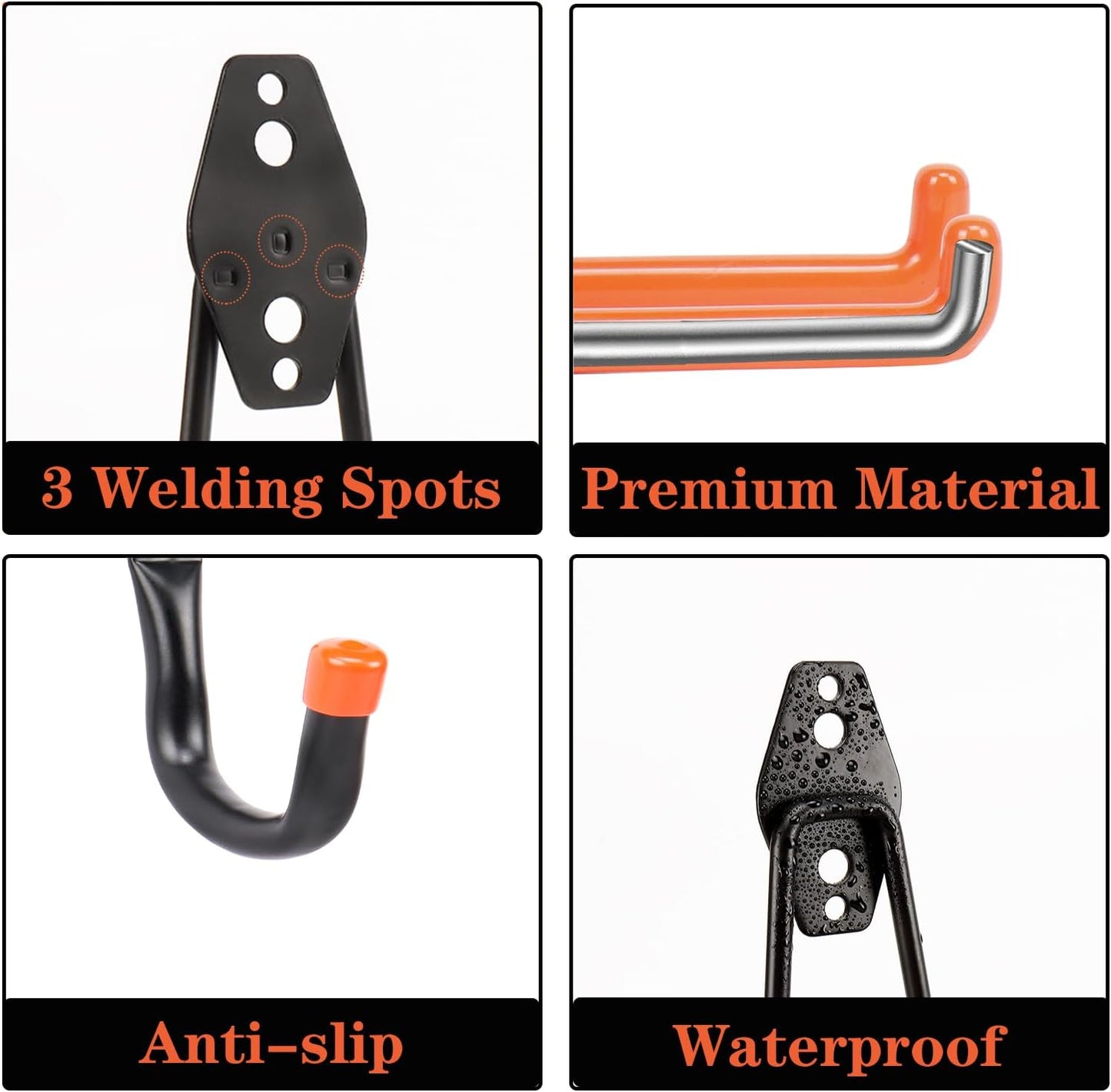TocTen Garage Hooks, 14 Pack Garage Storage Hook Heavy Duty Solid Steel Wall Hooks, Wall Mount Storage Hook Kit with Anti-Slip Coating Ladder Hooks for Hanging Garden Tools Chair Hose Ropes (Orange)