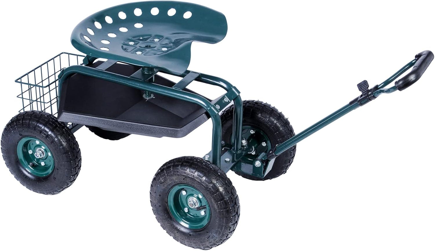 Heavy Duty Garden Cart with Seat and Wheels - Rolling Scooter Work Seat Utility Tool Cart - 330lbs Weight Capacity