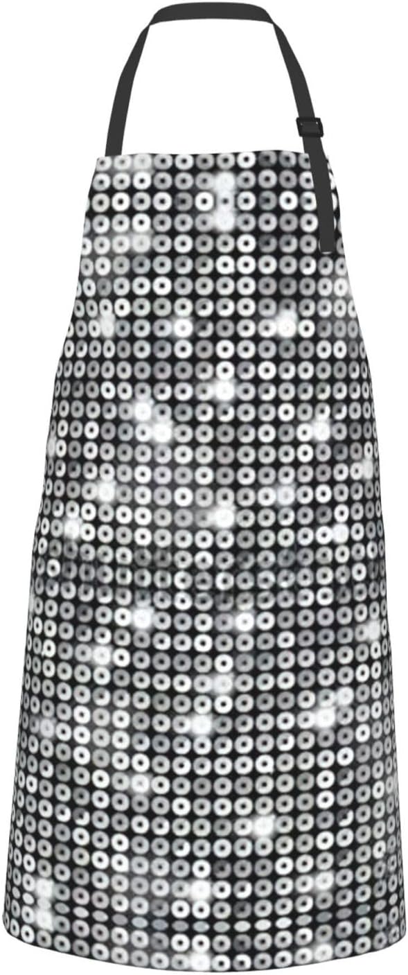 Silver Sequin Sparkle Pattern Print 28 x 33in Waterproof Apron with Pockets Fashionable Versatile Smock for Baking