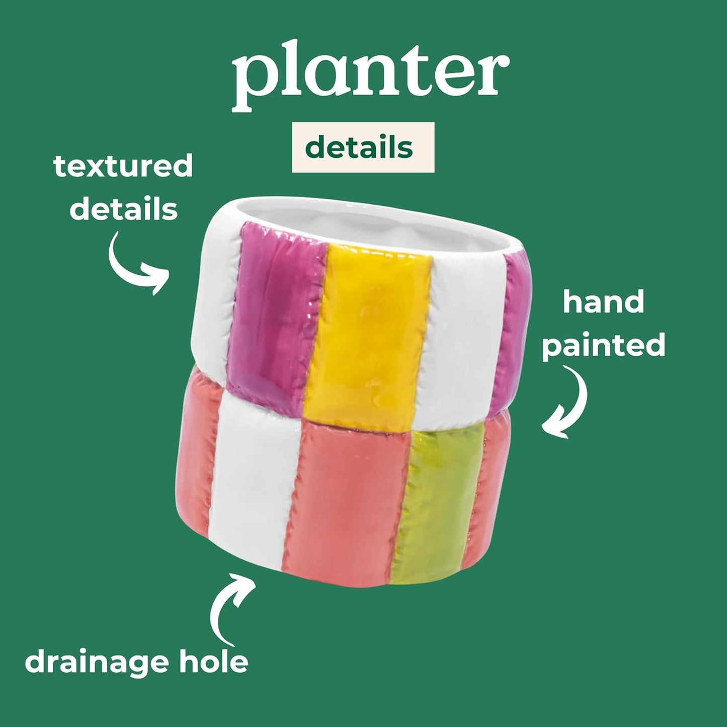 ban.do Novelty Ceramic Planter with Drainage Hole, Decorative Planter,